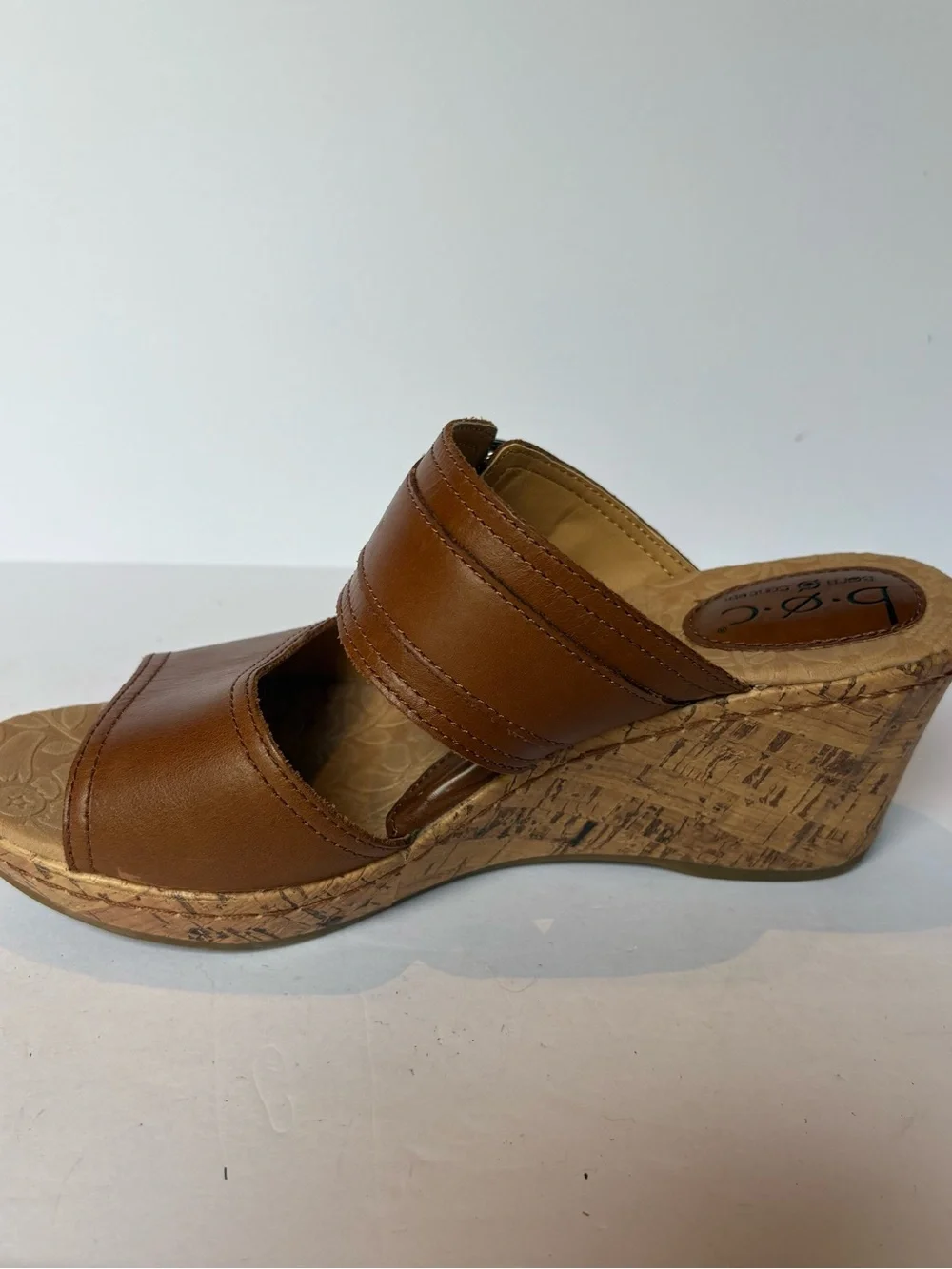 B.O.C. Women's Brown Leather Cork Wedge Sandals Size 8MW